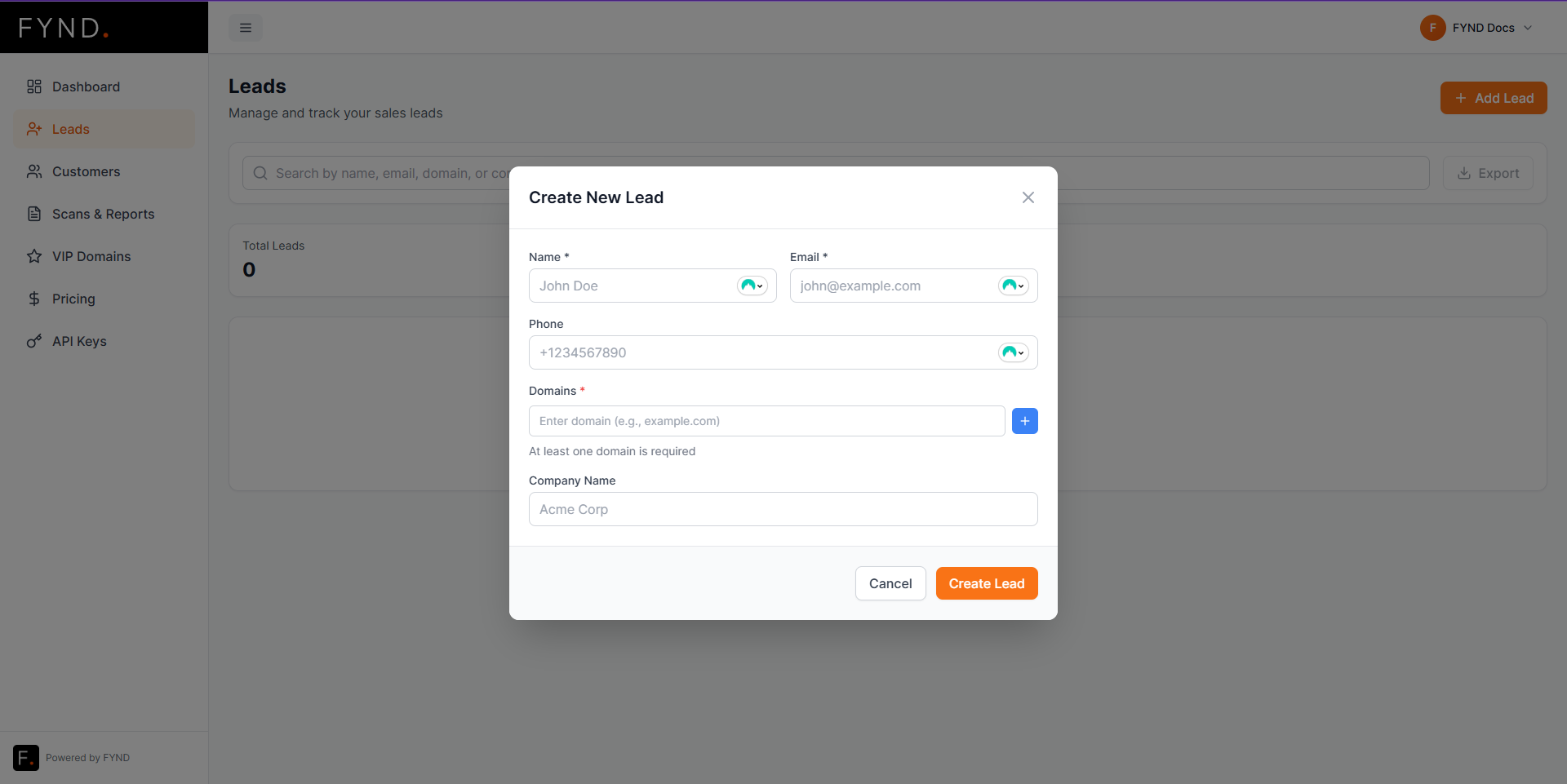 Create Lead Modal